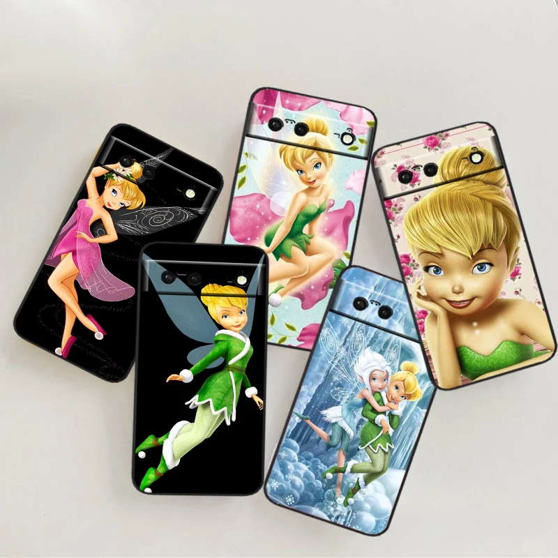 Disney Tinkerbell Princess For Google Pixel 8 7A 7 6A 6 5A 5 4 4A XL 5G Black Silicon Shockproof Shell Cover Phone Case