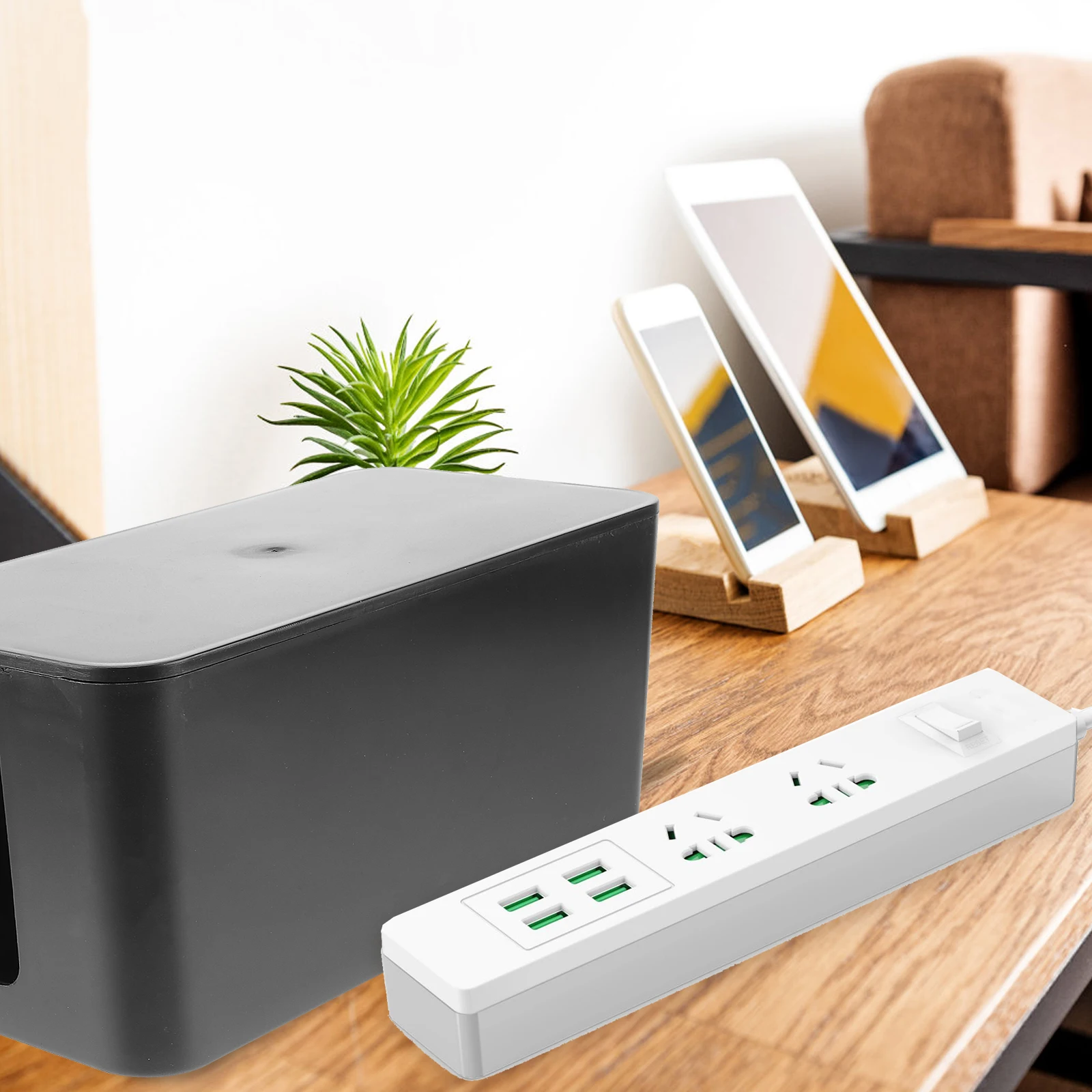 

Power Strip Organizer Box Cable Management Storage Case Plastic Dust Cover For Desk Office Living Room S(Black)