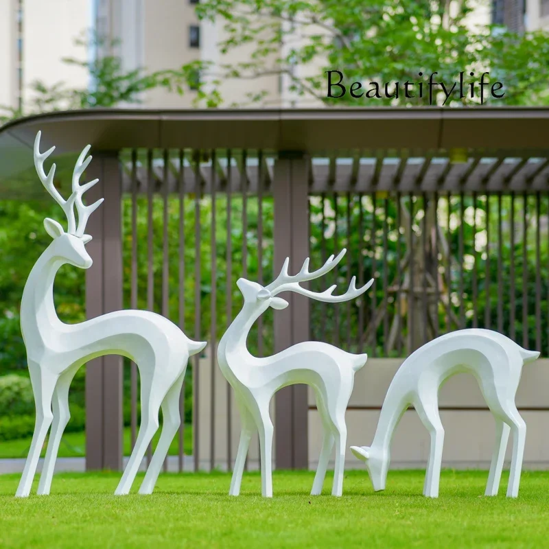 Outdoor abstract sika deer sculpture garden landscape decoration fiberglass lawn geometric animal landscaping ornament