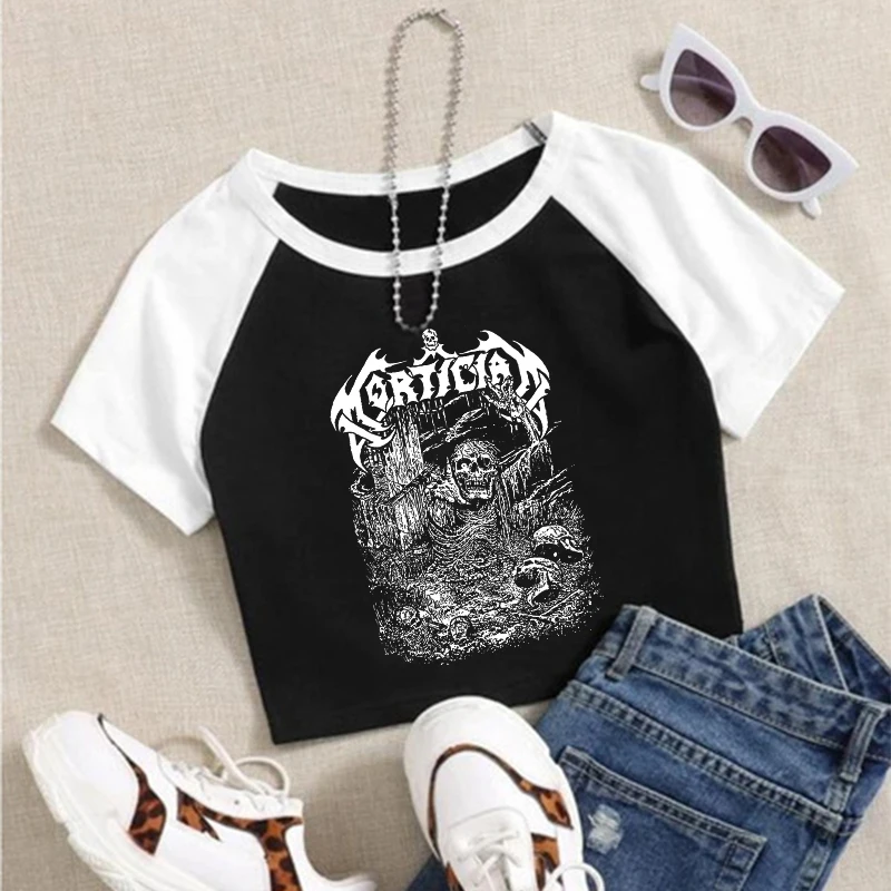T-shirt con stampa modello fumetto creativo Emo Gotico Kpop Vintage Y2k Harajuku Estetica Trashy 2000s Top Fashion Causale Slim Tee