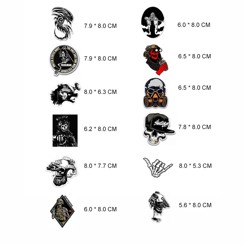 12Pcs Tactical Skull Stickers Pack 8cm Waterproof Vinyl Military Helmet Ghost Soldier Army Decal Set for Laptop Car Luggage Bike