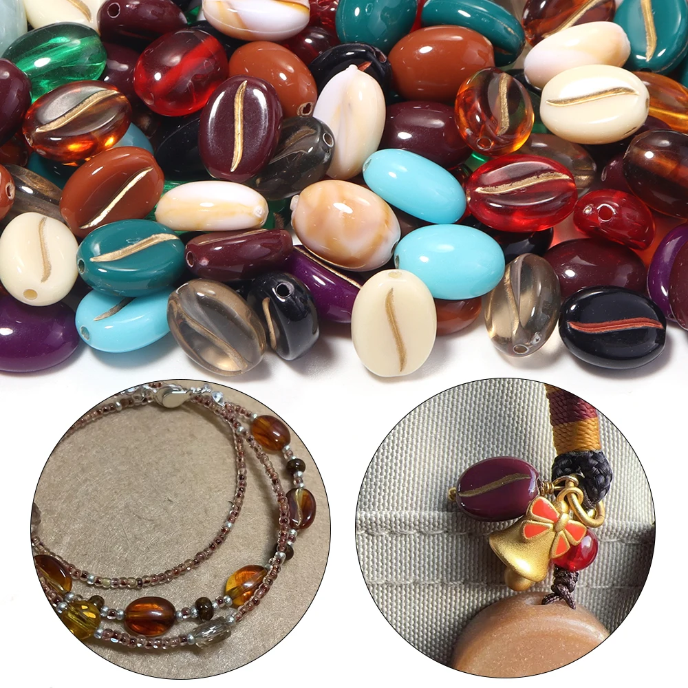 100 Stück/Set Handbemalte Acryl-Kaffeebohnenperlen in verschiedenen Farben, lose Abstandsperlen für die Schmuckherstellung, DIY-Armband- und Halskettenzubehör – Detail 2