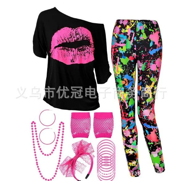 Women’s 80s Cosplay Costume Accessories Set for Halloween Retro Parties description 8