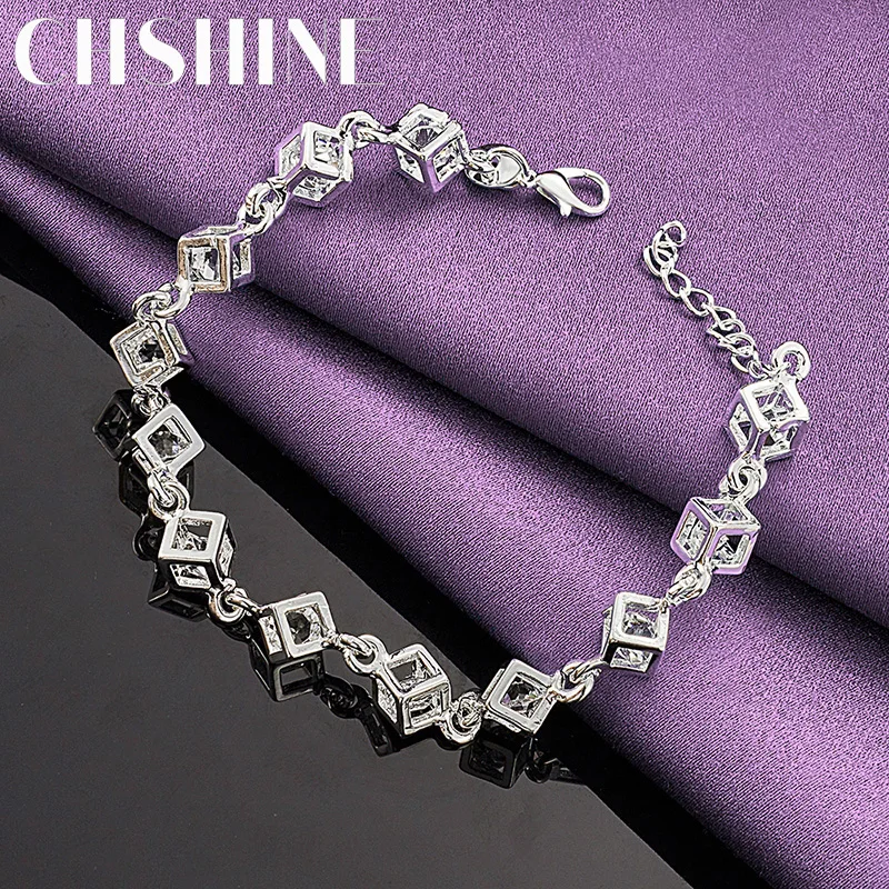 

CHSHINE 925 Sterling Silver Square White Crystal Bracelet For Women Wedding Engagement Party Fashion Charm high quality Jewelry