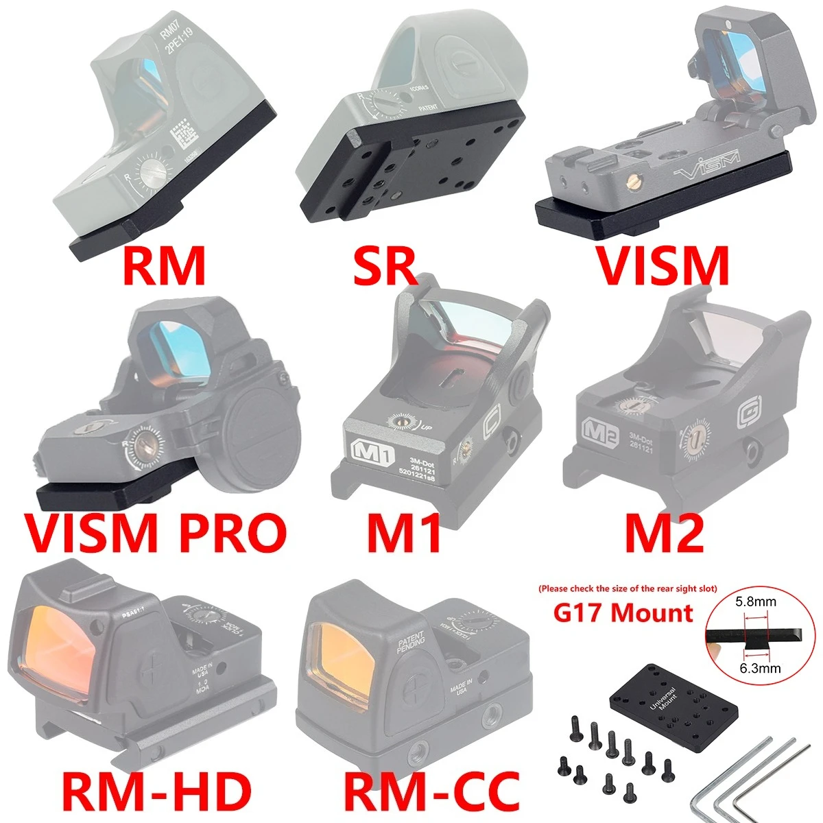 

Universal Tactical Rear Sight Scope Mount Plate Base Adapter For Glock 17 19 Fit RM SR VISM PRO GRACE M1 M2 RM-HD Red Dot Sight