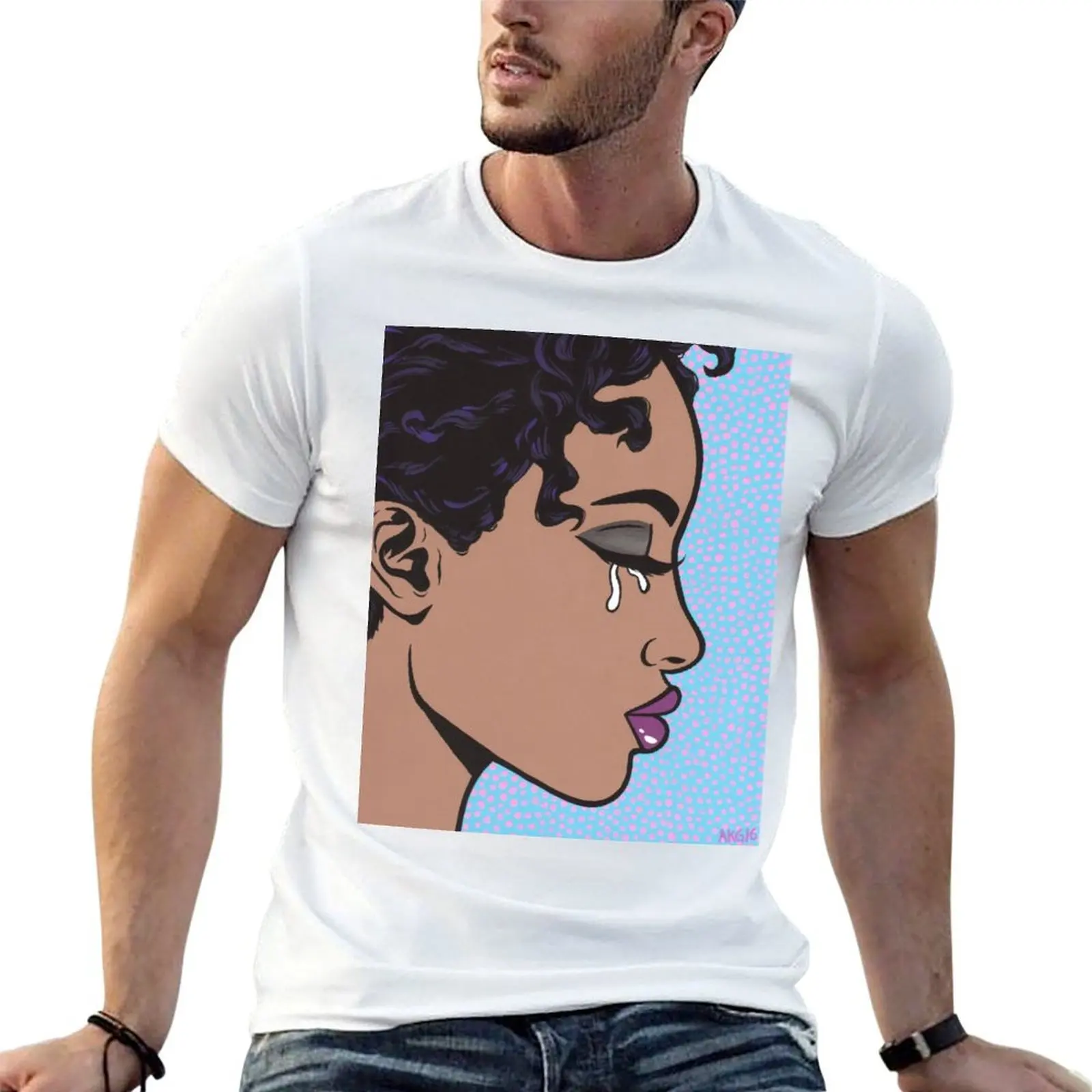 Black Crying Comic Girl T-Shirt t shirt man designer t shirt custom print man t shirts for men casual T-shirt