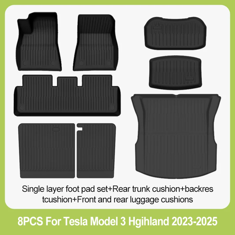 2023-2026 Tesla Kofferraummatte für Model 3 Highland Bodenmatte Gepäckmatte TPE Wasserdicht Rutschfest Set Bodenbelagsmatten