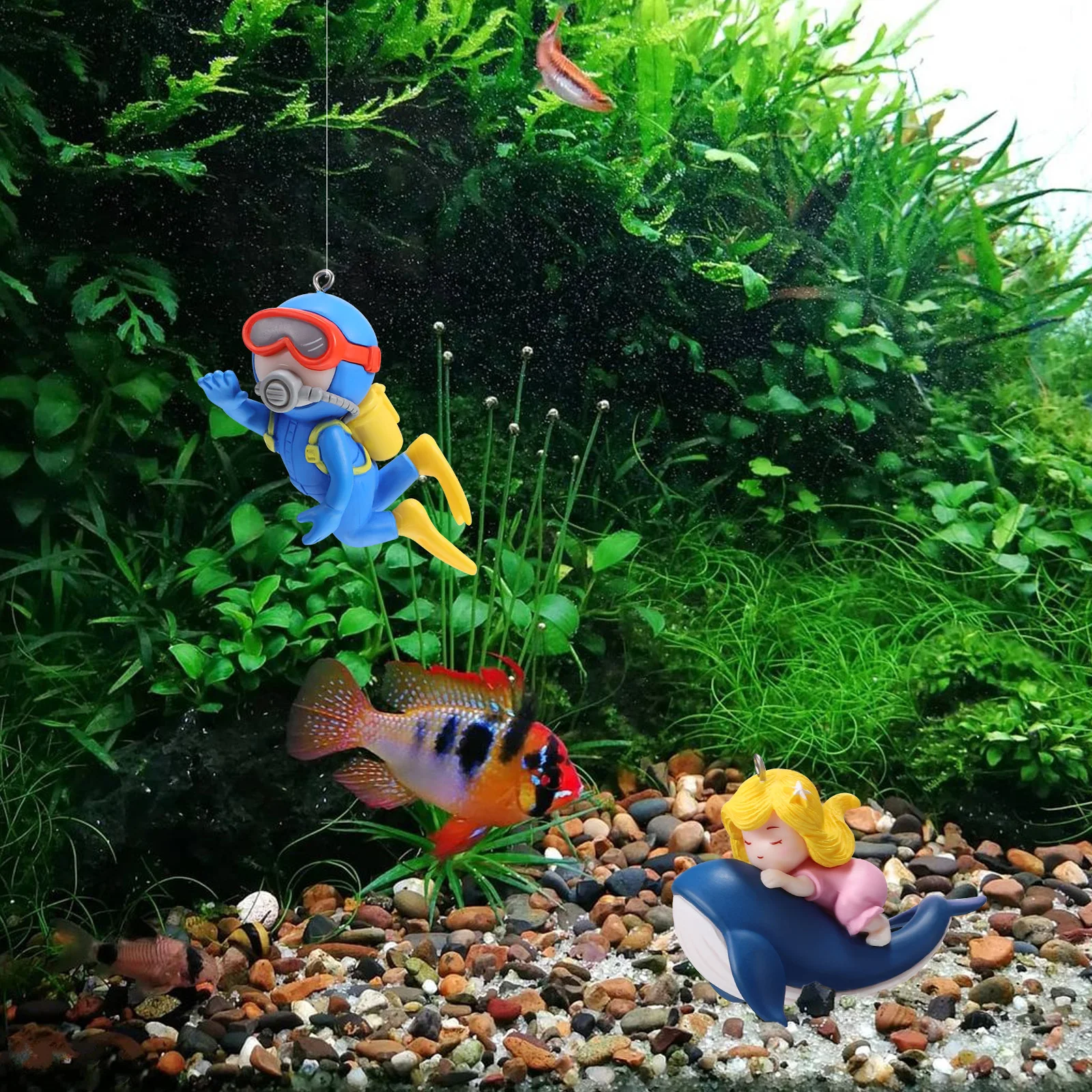 

2 Pcs Diver Ornaments Decorations Floating Fish Tank Scuba Aquarium Pvc Themed Man Girl s