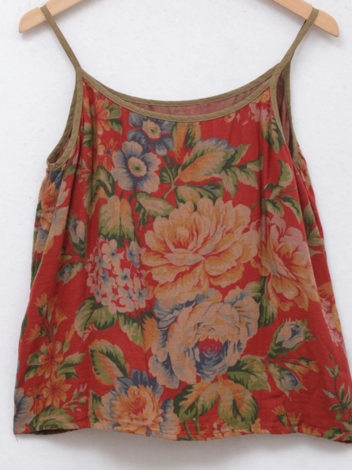 Canotta da donna in cotone fresco con stampa etnica, leggera, vintage, floreale, taglio dritto, per abiti estivi casual da lavoro