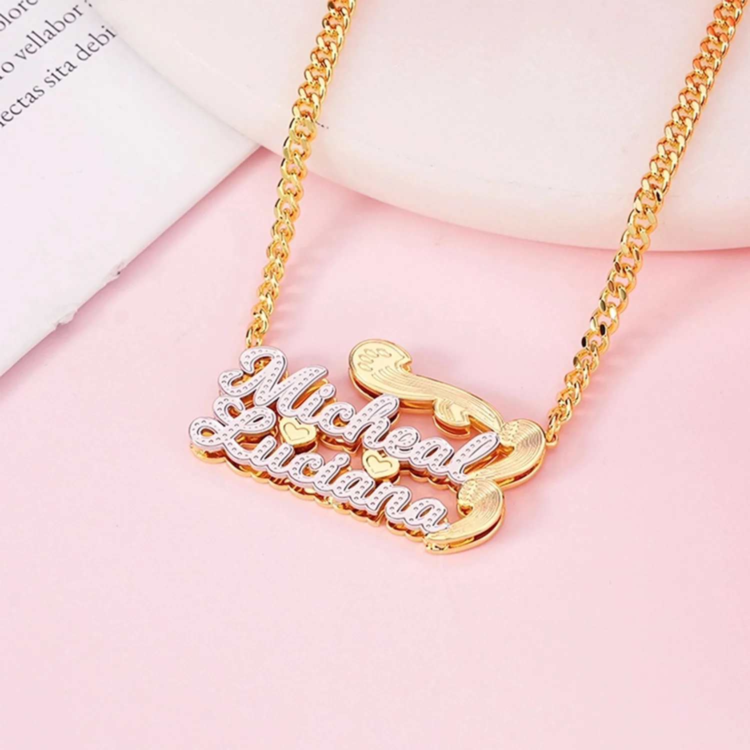 

Custom 3D Name Two Tone Necklace 18k Gold Double Layer Stainless Steel Pendant 2025 Trend Jewelry Personalized Anniversary Gifts