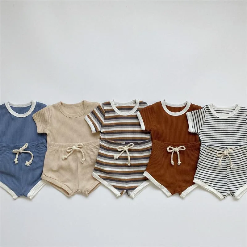 Summer 1-5Y Boys Tracksuits Bellbell Infant Babys Boys Striped Short Sleeve Suits Thin Breathable Little Boys Shorts 2PCS Set
