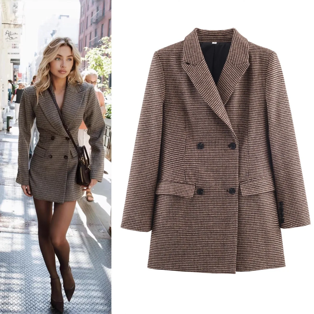 

Autumn Fashion Women's Clothing Fashion Casual Long, Thousand Bird Grid Blazer 2026 Spring On The New Retro Trend