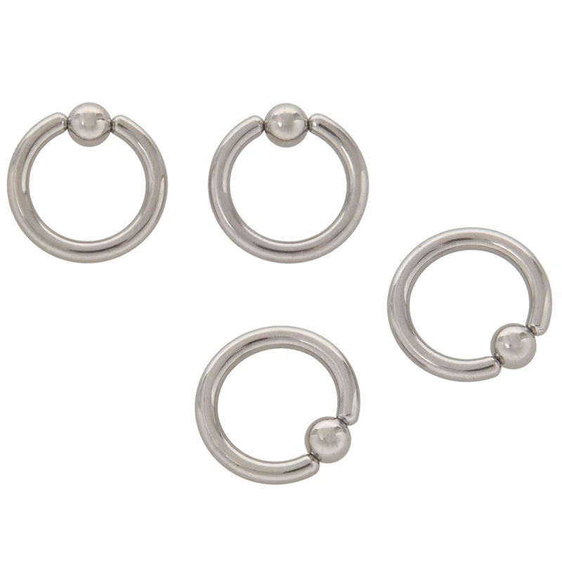 2 Pair Stainless Steel Captive Bead Ear Rings Hoop BCR Studs Piercing Steel Color, 6G(4Mm) X 16Mm & 2G(6Mm) X 16Mm