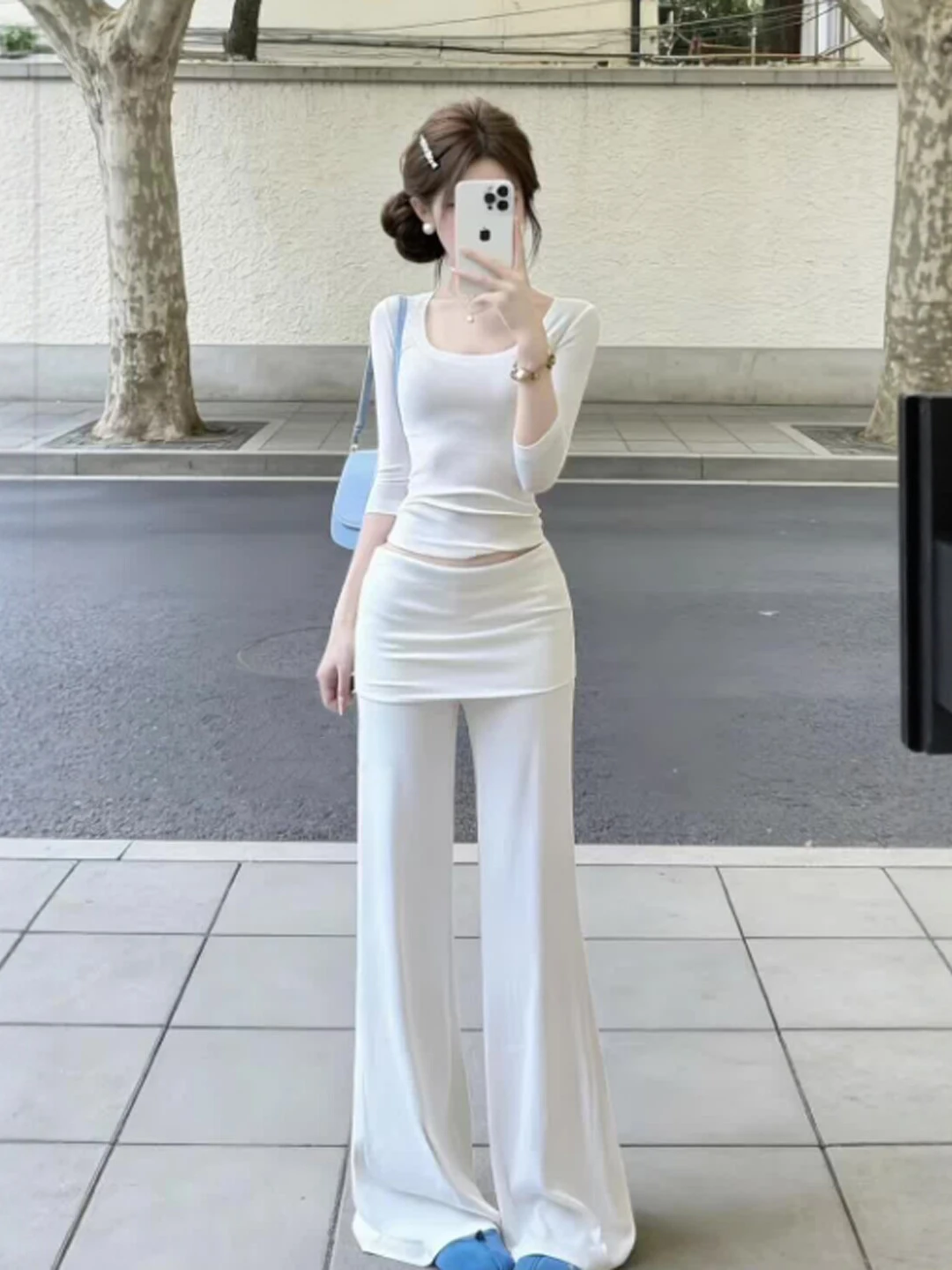 

Elegant Fashionable Women's Spring Outfit Set Casual Pants Top Comfortable Cotton round Neck T-Shirt Mid-Waist Slim Fit