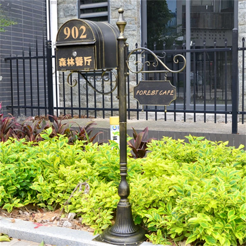 European Retro Mailboxes Outdoor Villa Community Garden Letter Box Wrought Iron Outdoor Rainproof Inbox Outdoor Floor Mailbox