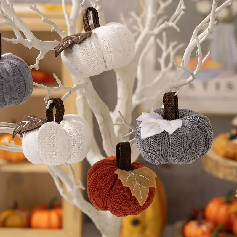 

Halloween Textile Pumpkin Decorations Knit Pumpkin Ornaments For Thanksgiving Simulation Woven Pumpkin Living Room Pendant