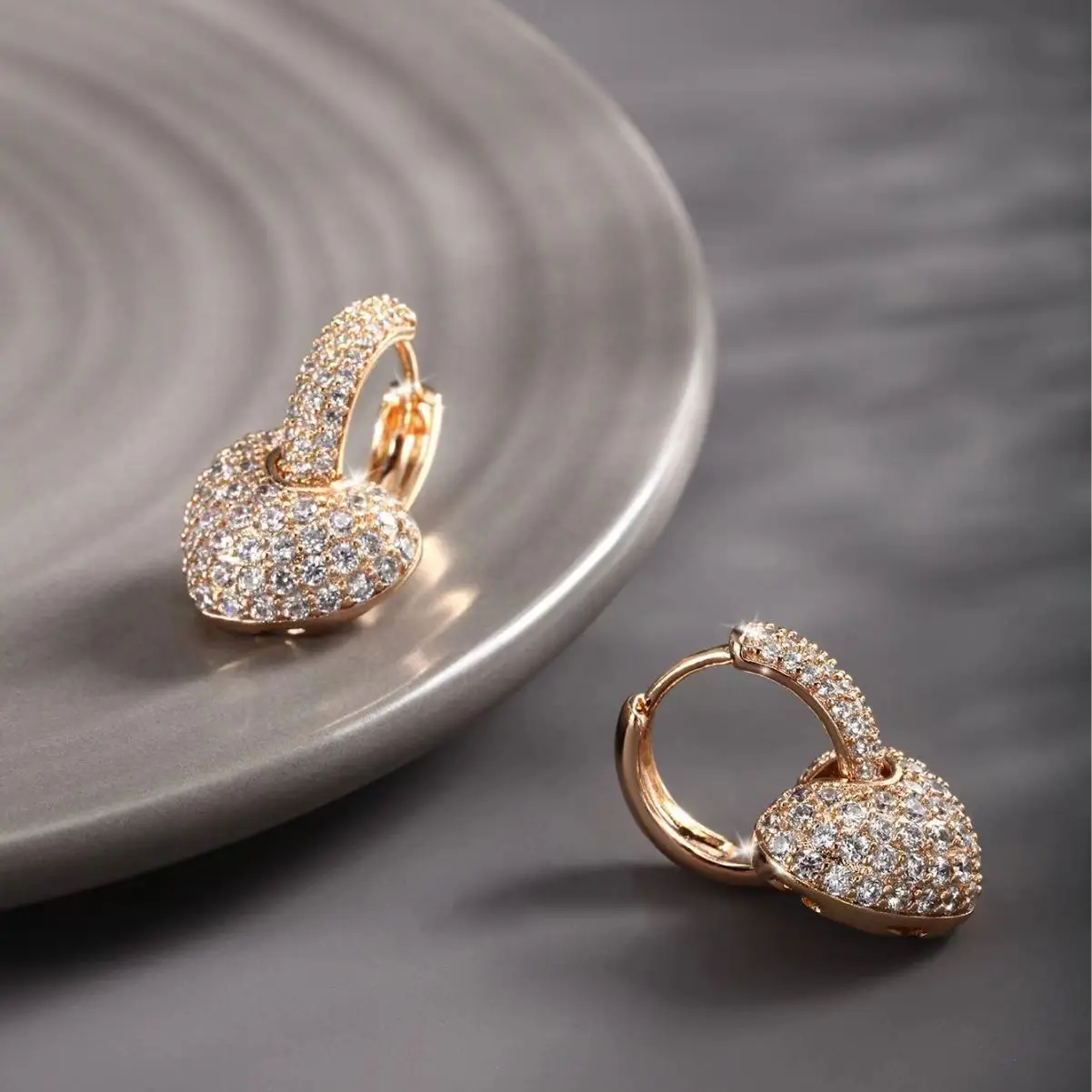 Hollow Gold Color Hoop Earrings for Women Paved Dazzling CZ Stone Luxury Trendy Female Circle Earrings Statement Jewelry