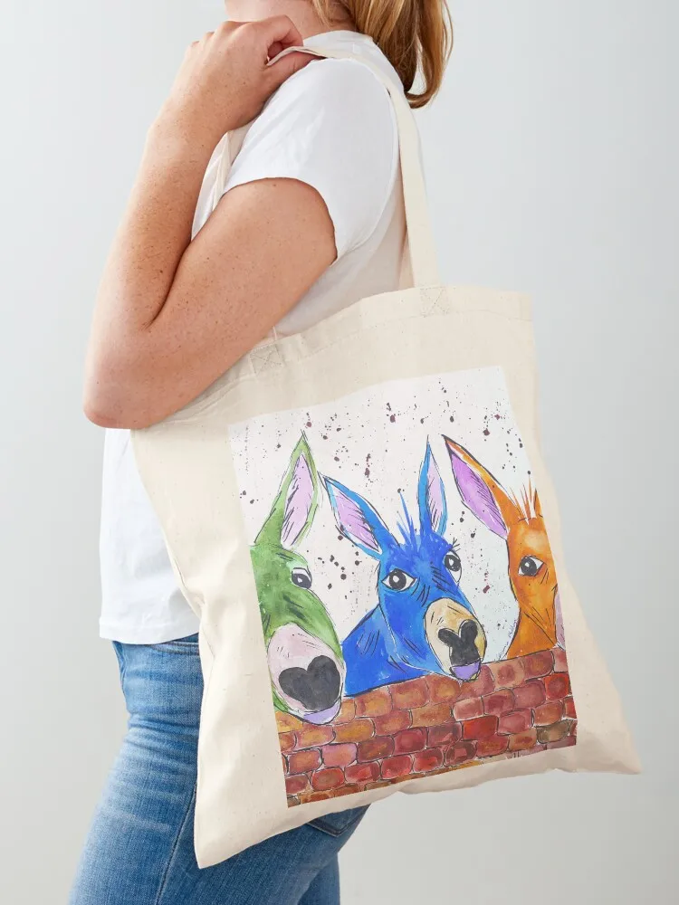 

Three Quirky Colourful Donkeys Tote Bag Shopper Gift bag canvas tote bags sac pour femme