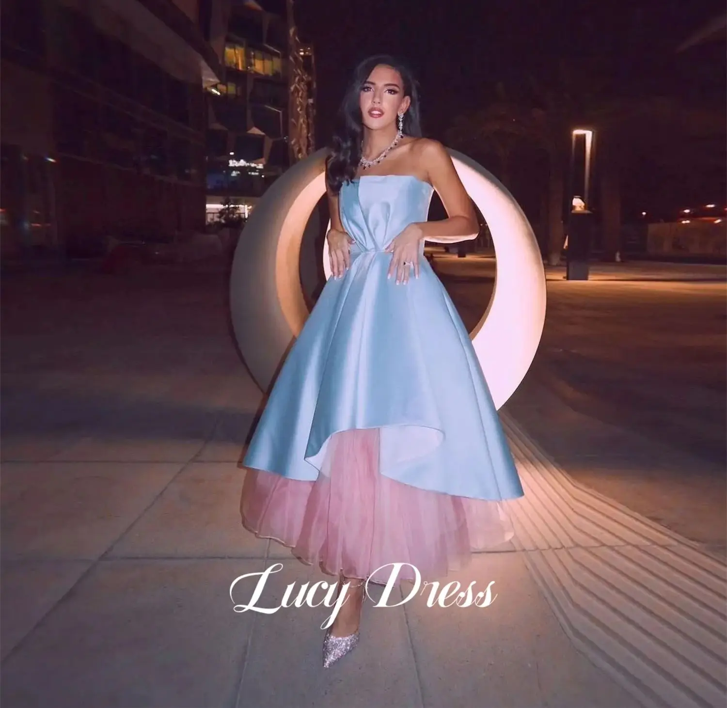 

Lucy Birthday Party Sky Blue Ball Gown Graduation Satin Line A Dress Wedding Luxurious Evening Dresses Prom Women's Formal