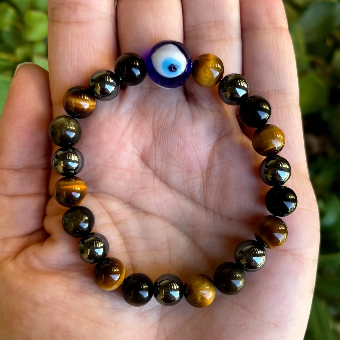 1pc Devil\'s Eye Natural Stone Beaded Bracelet, Bring Good Luck, Money, Health - Unisex, Made Of Tiger Eye Stone, - Perfect New Y