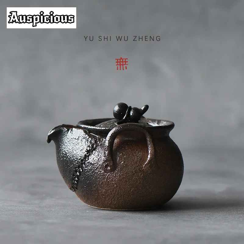 2000ml Japanese Coarse Pottery Teapot Fulu Treasure Bottle Pot Creative Handmade Hand Grab Tea Kettle Tea Brewing Pot Gift Box