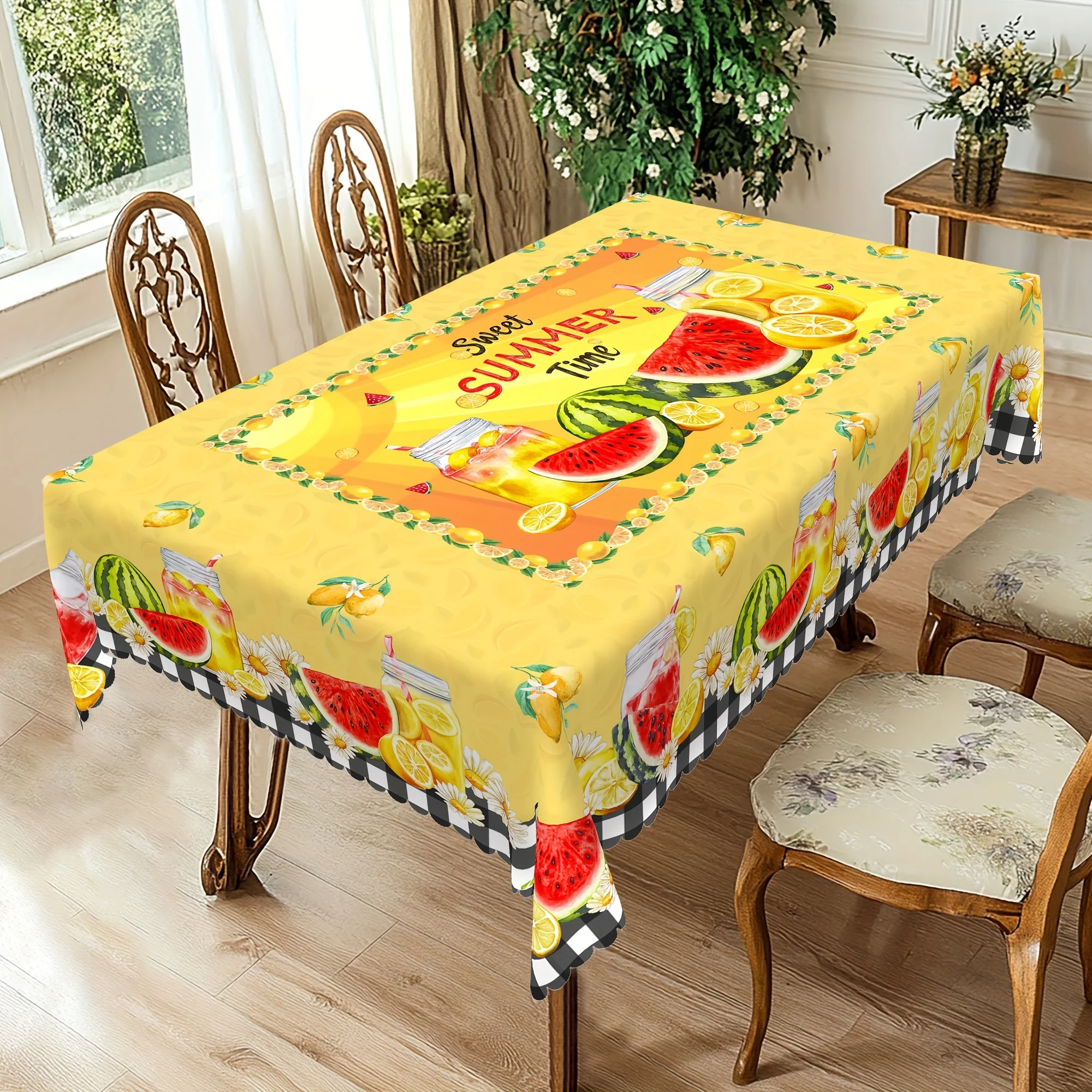 Summer Watermelon Lemon Rectangle Tablecloth for Table Decor Yellow Daisy Kitchen Dining Waterproof Table Cloth Home Party Decor