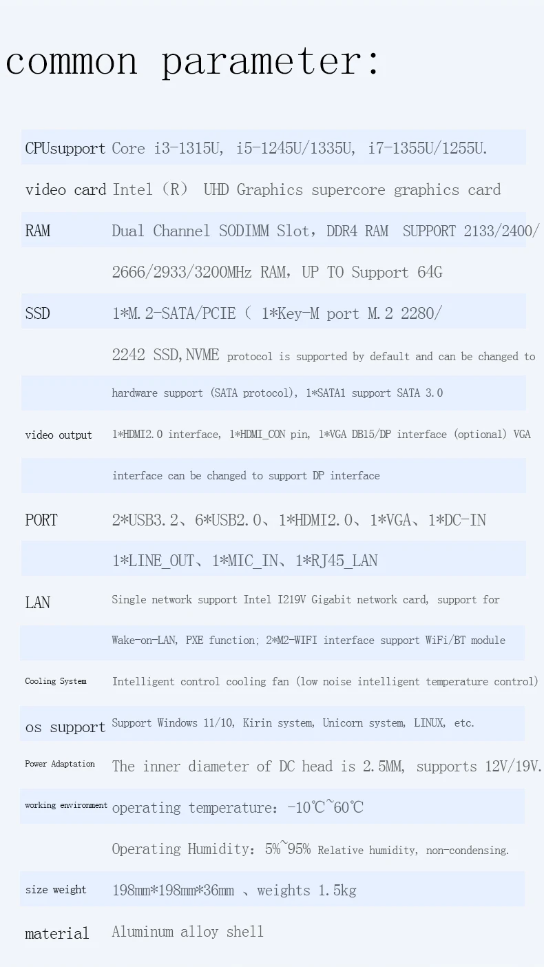 XCY MINI wentylator do komputera 12 i5 1335U 1340P i7 1255U 1355U 64G DDR4 M.2 2240 2280 NVME 1 * RJ45 BT Windows 10/11 LINUX laptop do gier Compu