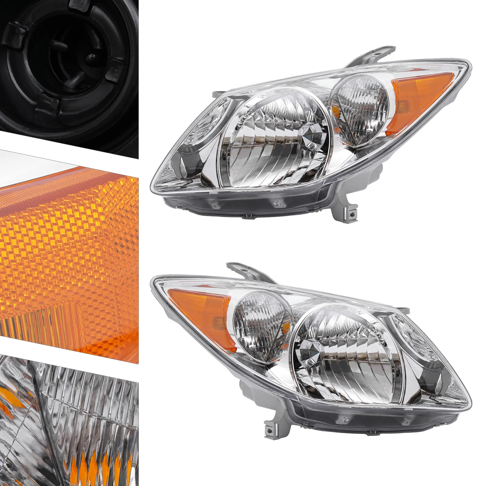 Pair of Left + Right Halogen Headlights Assembly Fits For Pontiac Vibe 2005 2006 2007 2008 LH & RH Pontiac Vibe Wagon Headlamps