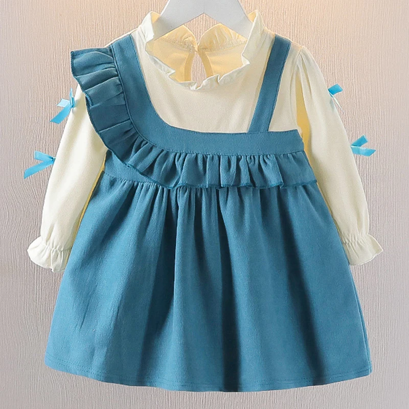 

Spring Baby Clothes Korean Cute Bow Lrregular Design Long Sleeve Cotton Princess Luxury Birthday Dress Toddler Dresses BC114