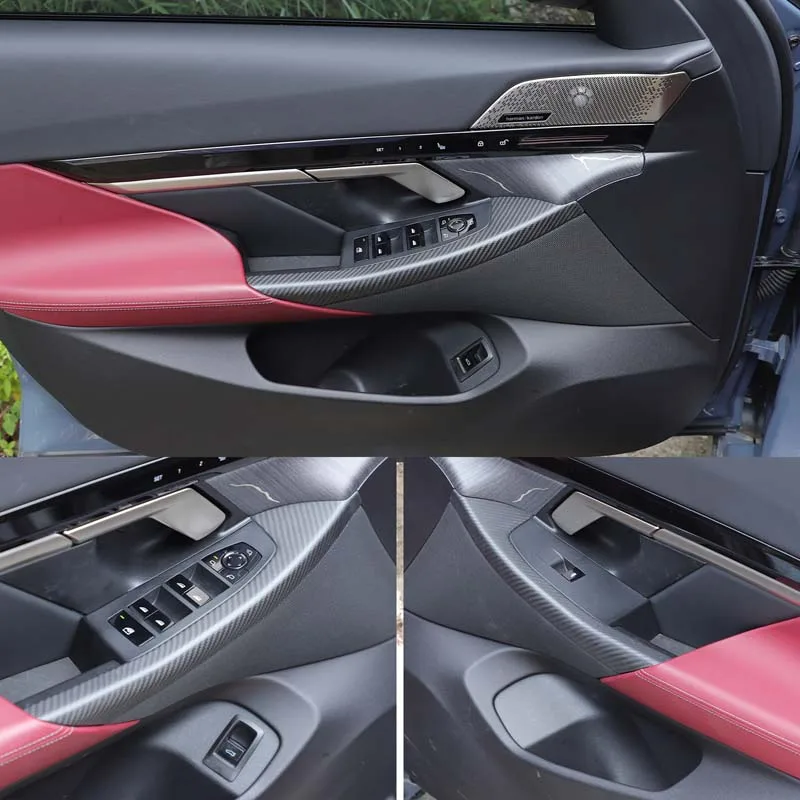 ألياف الكربون الحقيقية 2 قطعة لسيارات BMW 5 Series G60 2024 + زجاج السيارة رفع الإطار الخارجي لوحة ملصقات الزخرفية الملحقات الداخلية