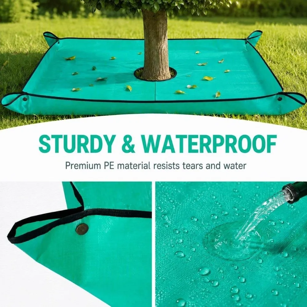 PE Landscape Pruning Tarp Green 7.8 in Center Hole Garden Leaf Catcher Mat Waterproof Foldable Garden Debris Tarp Yard Work