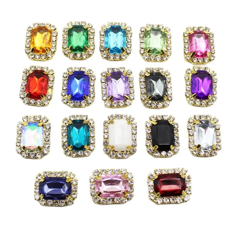 10Pcs/Lot 14*18mm Golden Rectangular Acrylic Rhinestone Buckle DIY Handmade Accessories Decorative Buttons