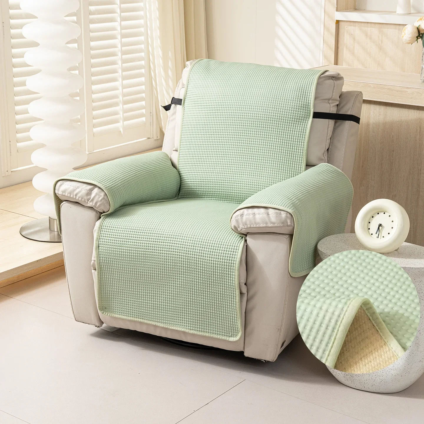 Waffle Ice Silk Cooling Seat Cushion Pad Full Coverage Non-slip Single Electric Recliner Sofa Cover Stain Resistant Slipcovers