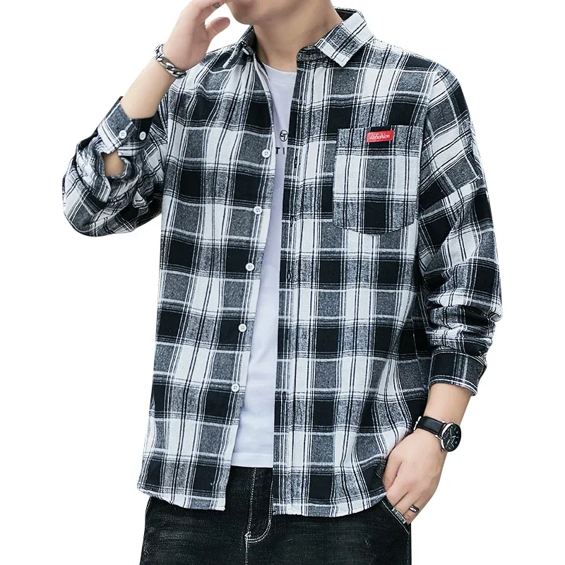 Autumn New Casual Men\'s Flannel Plaid Shirt Brand Male Business Office Red Black Checkered Long Sleeve Shirts Clothes