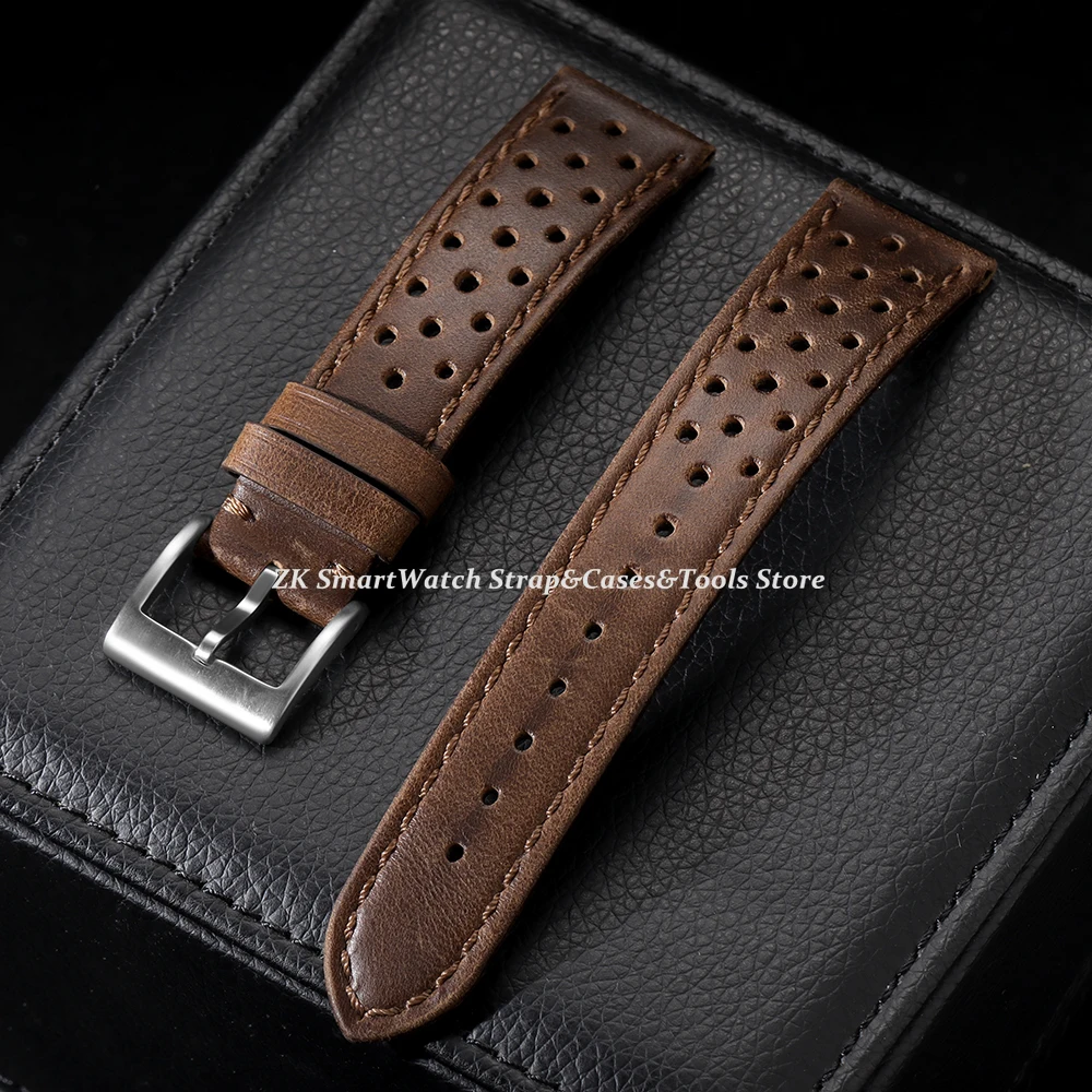 18mm 20mm 22mm Genuine Cowhide Leather Strap Soft Breathable Retro Wristband for Samsung Galaxy Watch 6 5 4 for Seiko Bracelet