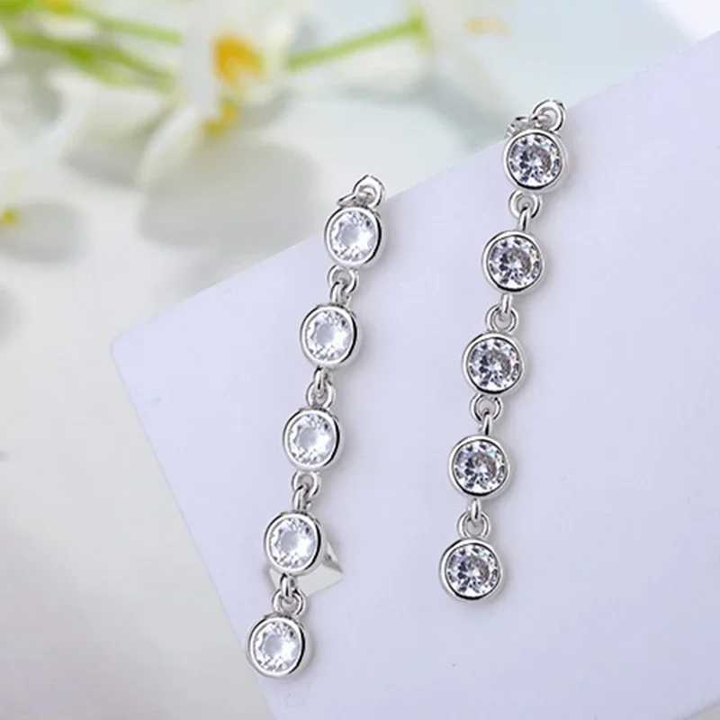 Hyperbole Long Drop Earrings For Women Beads Zirconia Copper Connected Box Chain Elegant Piercing Ear Line Jewelry Accessories