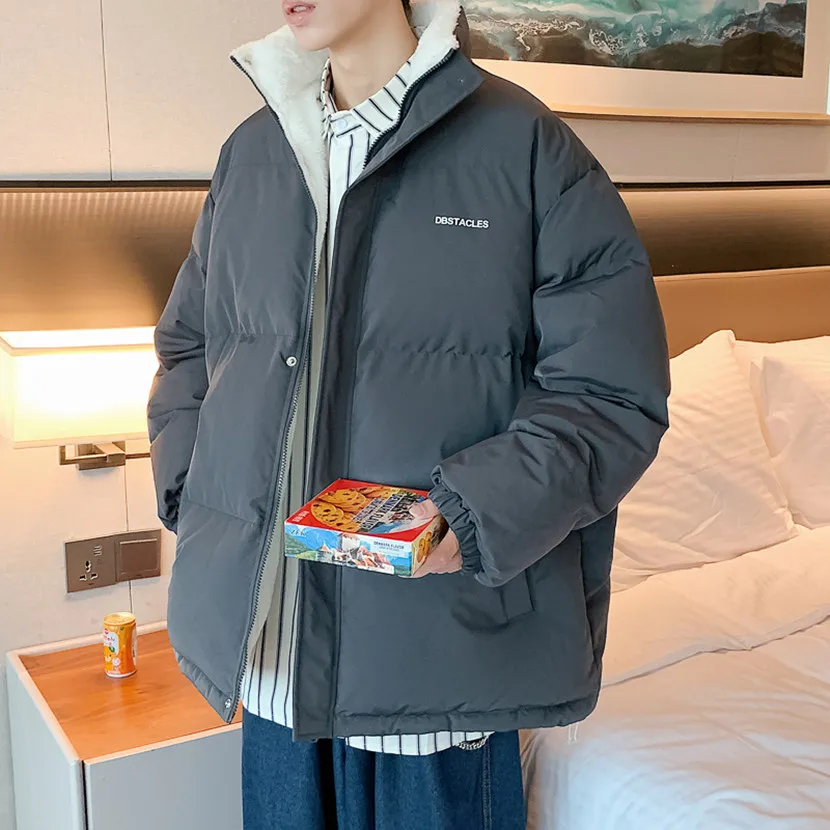 

Мужская зимняя утепленная хлопковая куртка с флисовой подкладкой, молодежная модная повседневная одежда, воротник-стойка, двойная застежка на пуговицах, однотонная