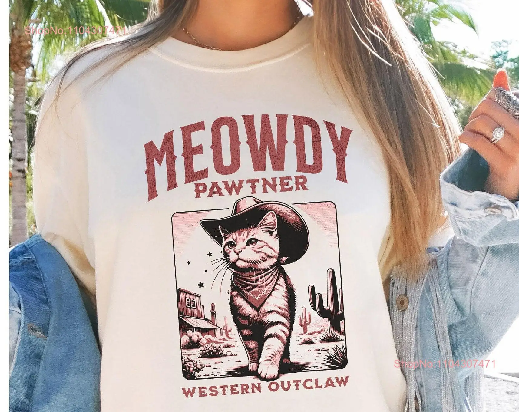 Meowdy T Shirt Cowboy CaT Vintage Western Funny Cute for Lover Mom Meme Cowgirl long or short sleeves