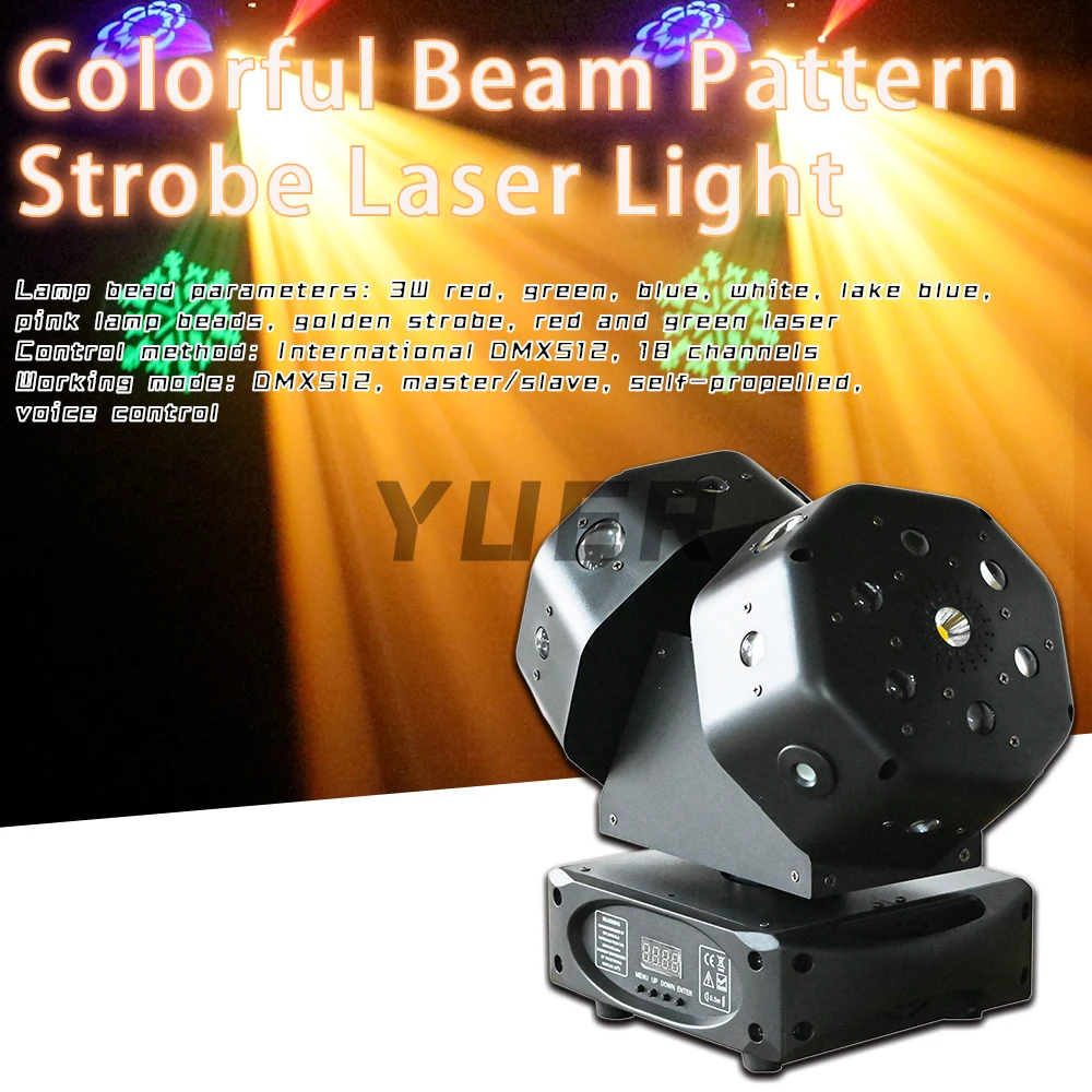 

YUER 120W Rainbow Beam Pattern Strobe Laser Moving Head Light DMX DJ Disco Bar Party Club Christmas Lighting Stage Effect Lights