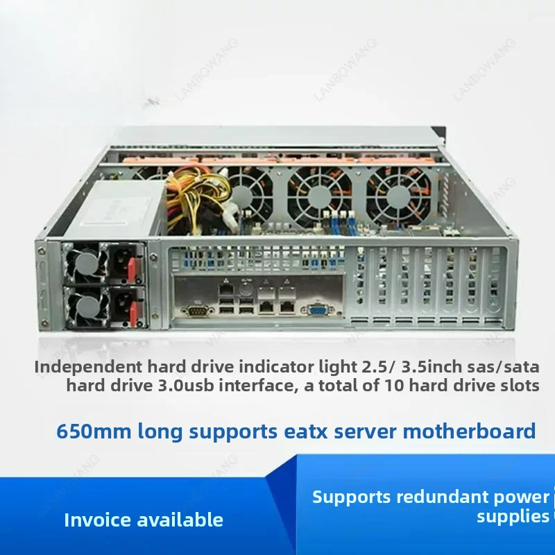 2U 8 Bays Hot Swap Server Chassis, 650MM Depth, Redundant Power Supply, Support EATX 30.5*33cm Motherboard Storage Case