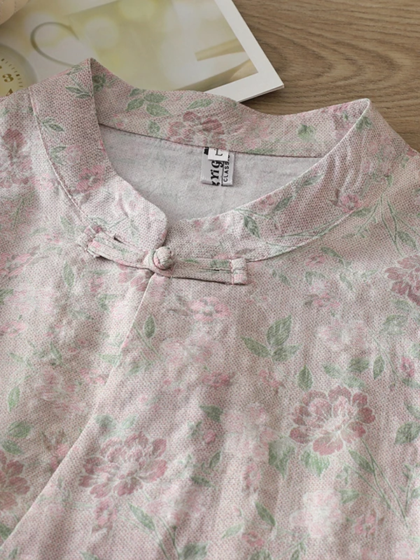 Neue Chinesische Sle Anti-Aging Druck irt Große Größe frauen Seite Schlitz Taste Stehkragen ort Sve Casual baumwolle Sommer