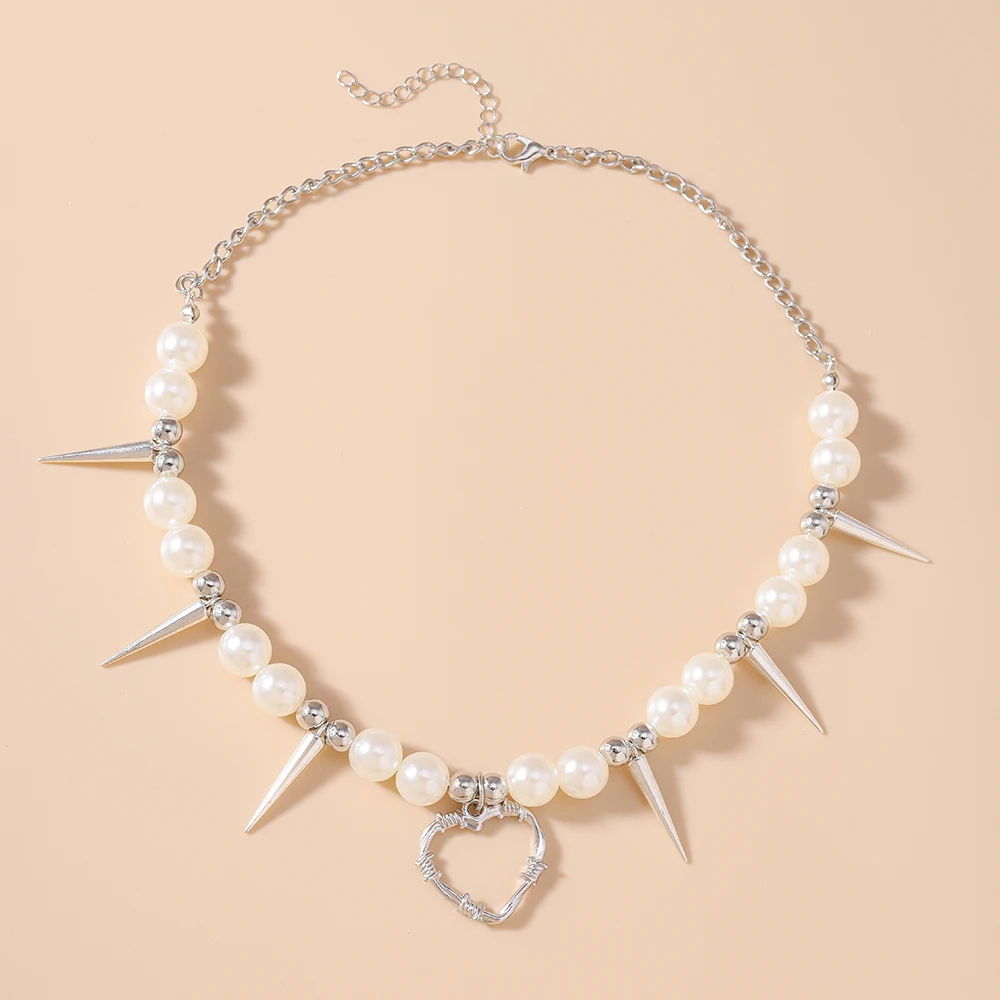 Aihua E-Girl Perlen-Spike-Halskette Choker für Damen, koreanische Mode-Nieten-Halskette für Herren, Gothic Hip-Hop Grunge Street Schmuck Geschenke – Detail 5