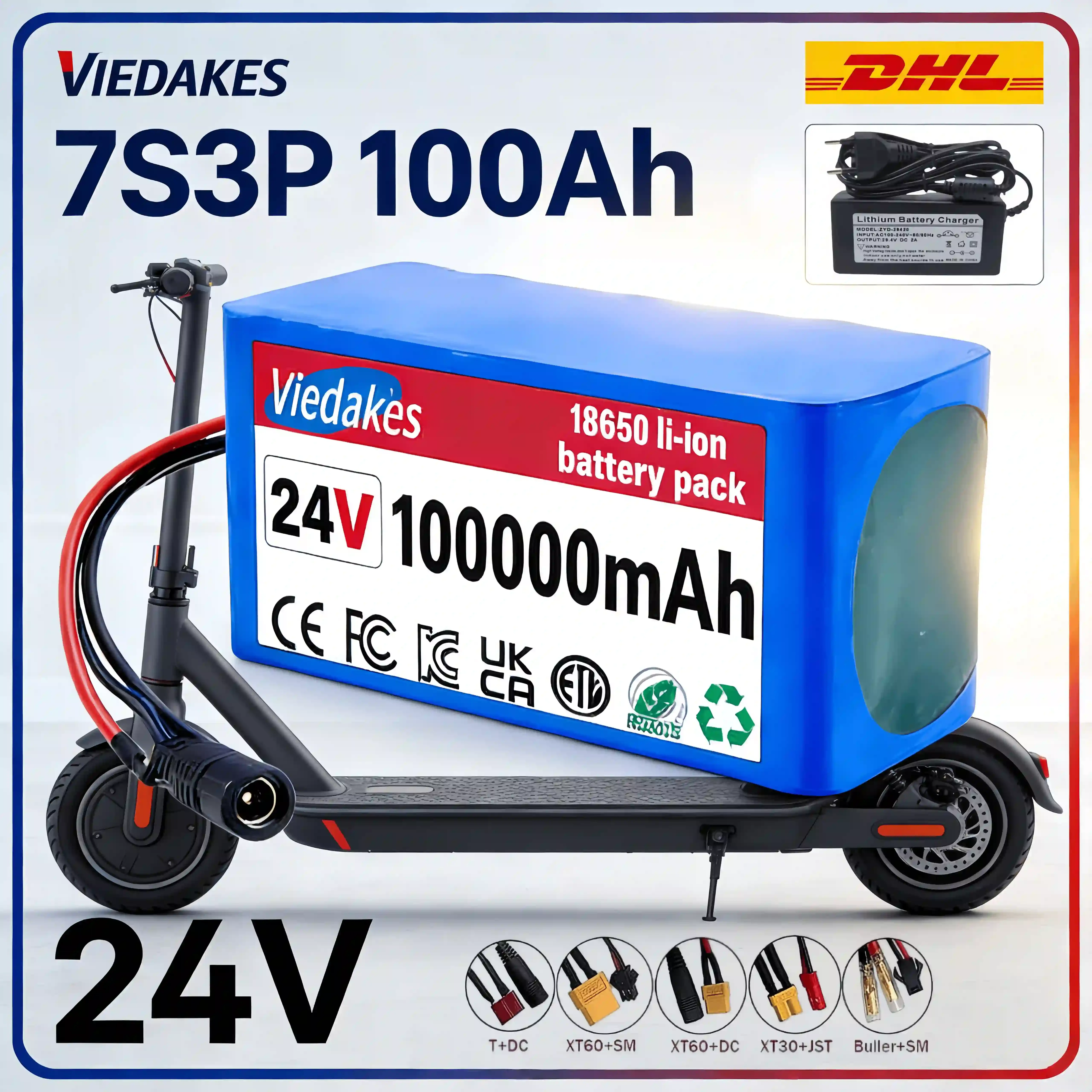 

VEDAKES 24V 7S3P 10Ah Battery with Charger for Electric Wheelchair and Energy Storage