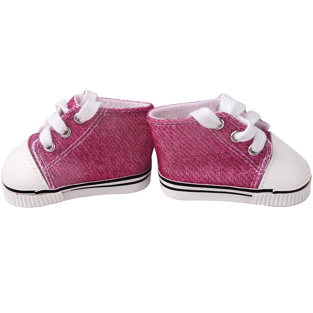 รองเท้ากีฬาตุ๊กตาเด็กผู้หญิงขนาด18นิ้ว2คู่ของเราและรุ่นอเมริกัน43ซม. รองเท้าผ้าแคนวาสสำหรับเล่นกีฬาสีสันสดใส