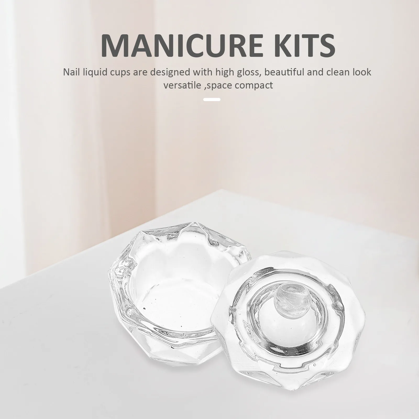 

2Pcs Crystal Nail Art Glass Cup Exquisite Mini Design for False Natural Nails Mixing Tints Powder Portable Nail Salon Liquid Cup