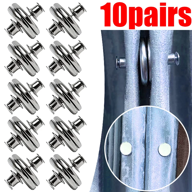 1/10Pairs Curtain Magnetic Button Metal Magnet Buckles Detachable Curtain Fix Fastener Clip Room Lightproof Curtain Closure Clip