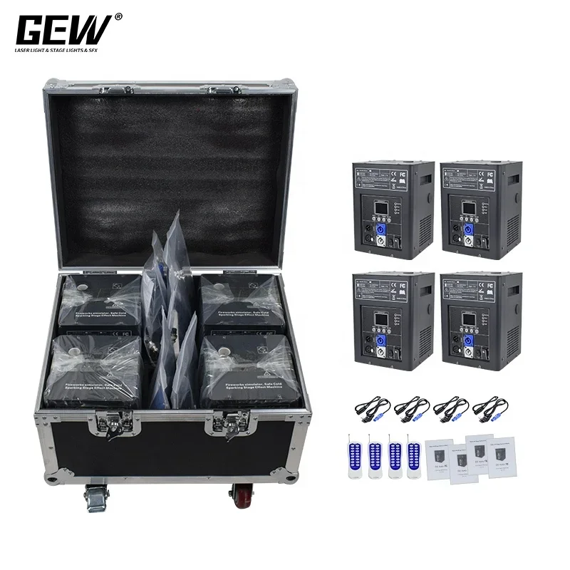 

GEVV 4pcs Firework Sparkler Fountain Cold Spark Machine 750w Set with Flight Case for Dj Stage Wedding Indoor Outdoor