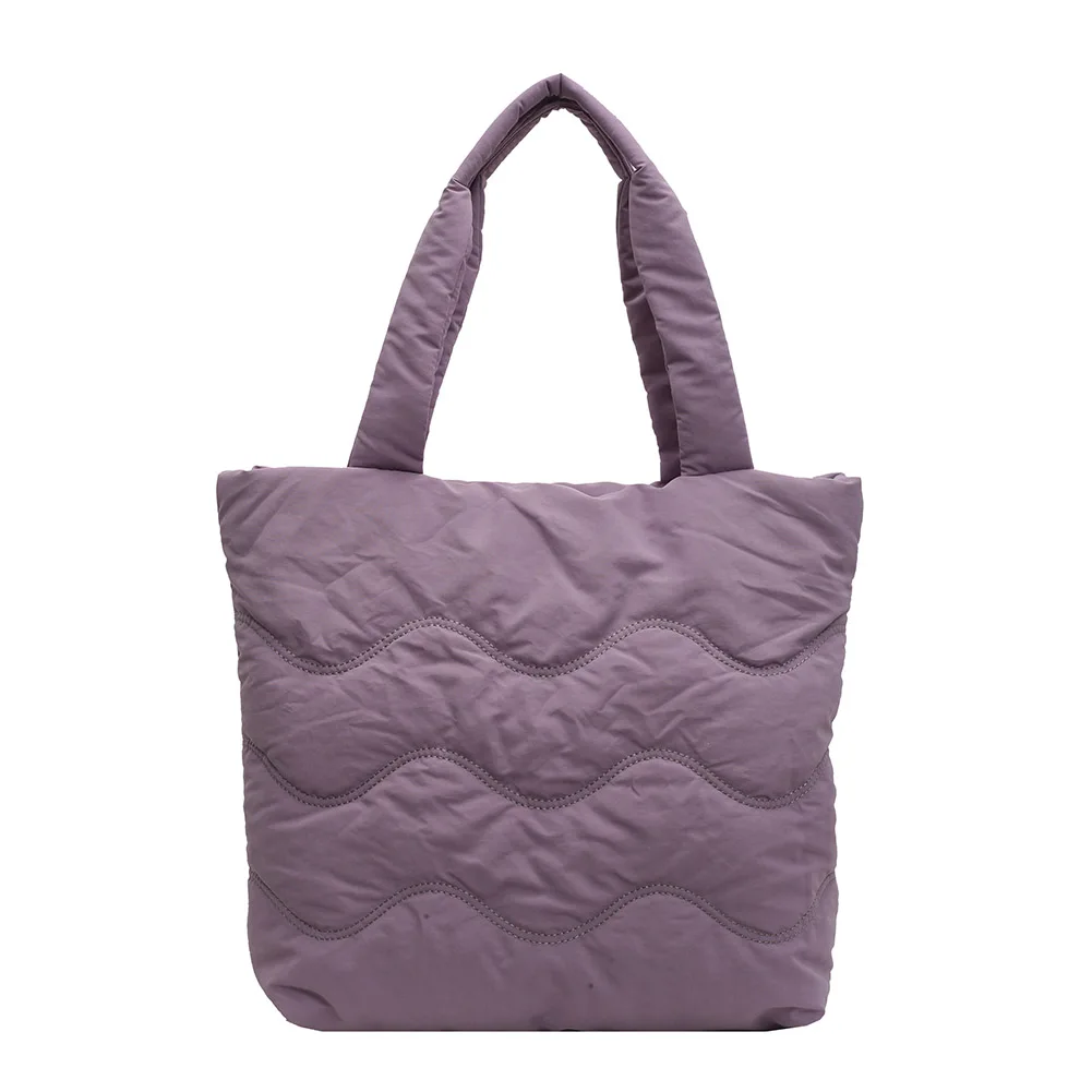 

Puffer Tote Bag for Women Quilted Handbag Solid Color Travel Bag Underarm Bag for Commuting Shopping