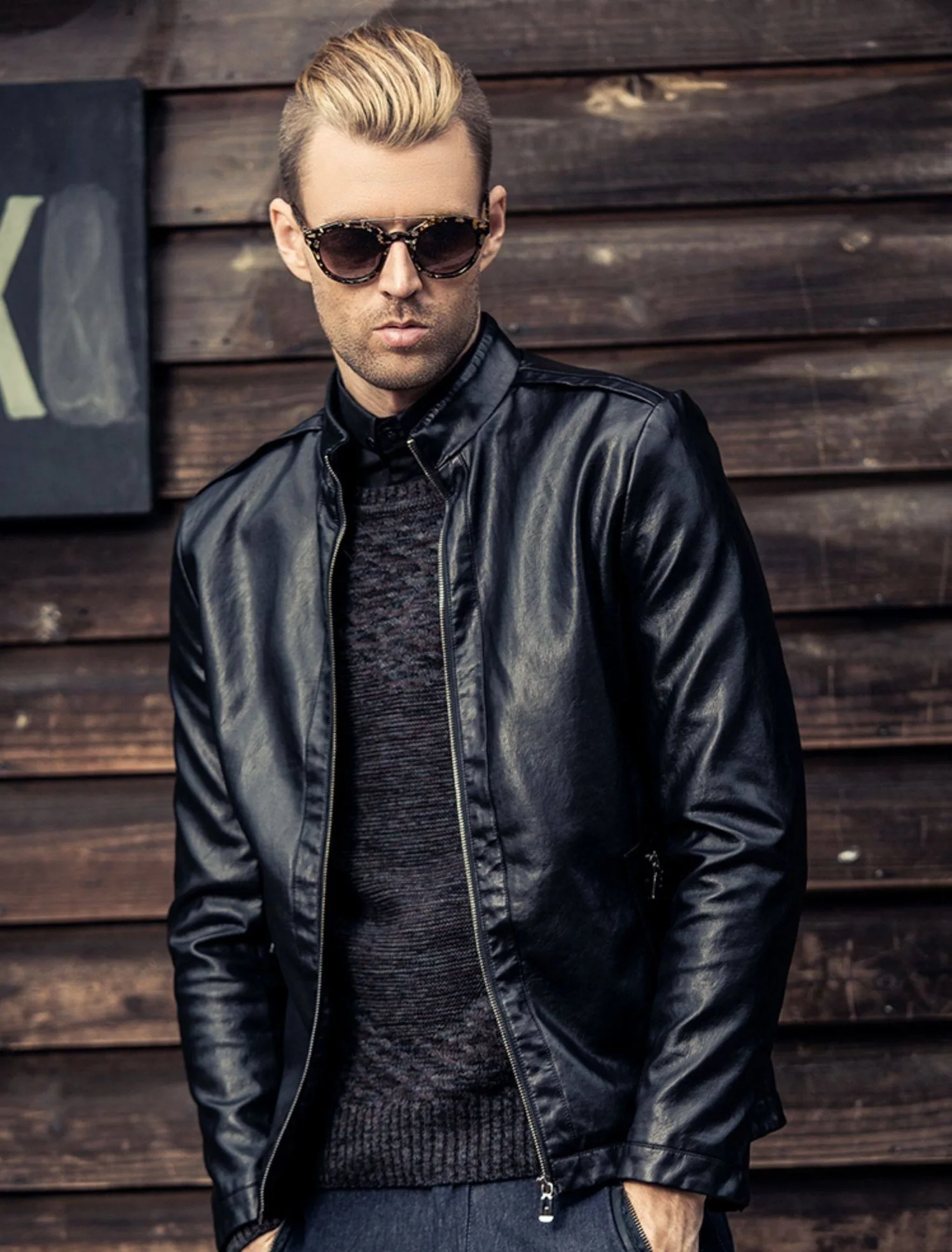 

Stand Collar Autumn Winter Men Leather Wear Tops European Motocycle Slim Fit Jacket Male Windproof Coat in OrientTown in046