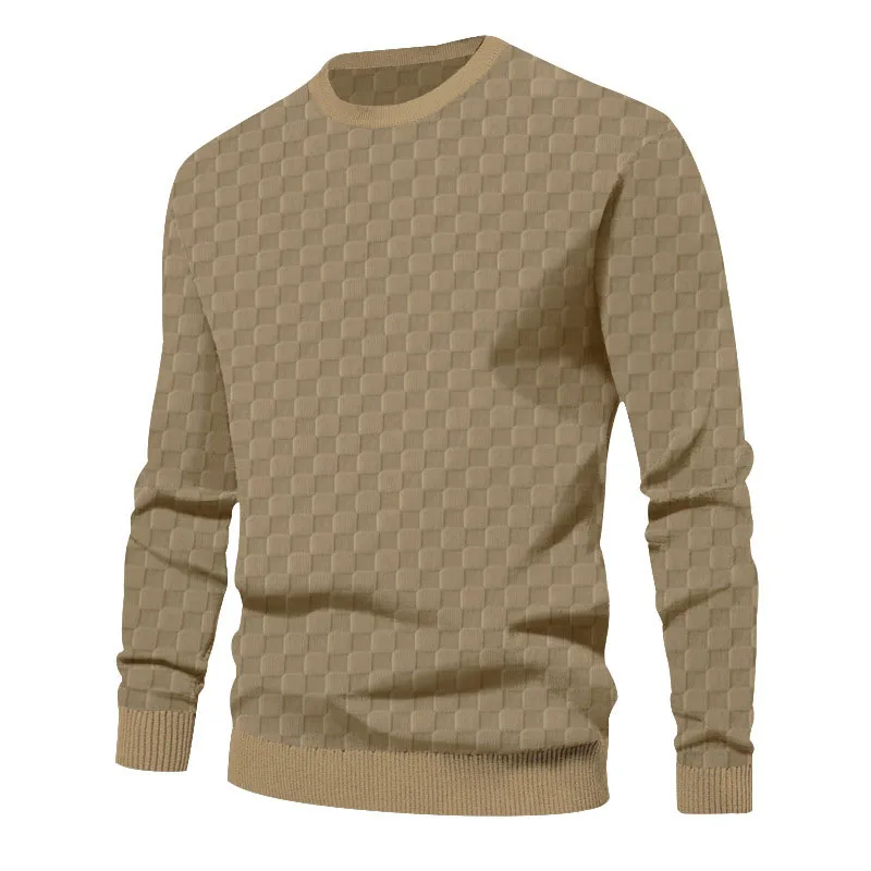 Pull Slim Jacquard à Carreaux pour Homme, Pull Décontracté à Col Rond, Manches sulf, Nouvelle Mode Automne